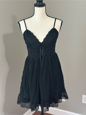 Black Lace Milkmaid Y2K Corset Babydoll Concert Goth Dress